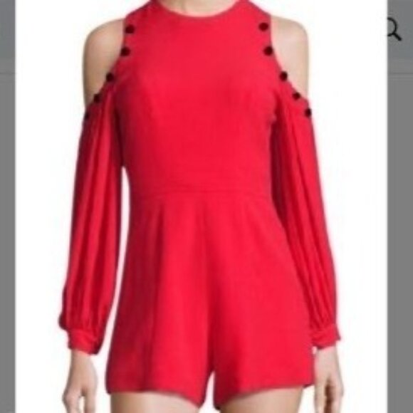 Alexis‎ Revolve Womens Asher Cold Shoulder Red Romper Black Pom Size M NWOT - Picture 2 of 6